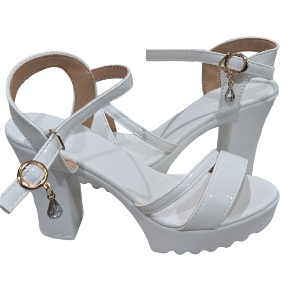 Chunky White Strappy Heels